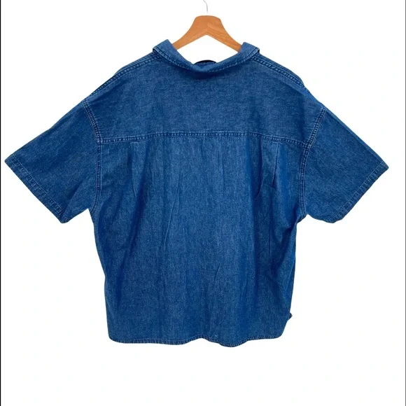 Denim Chambray Button Down Shirt with Picnic Embroidered Details - Picture 2 of 6